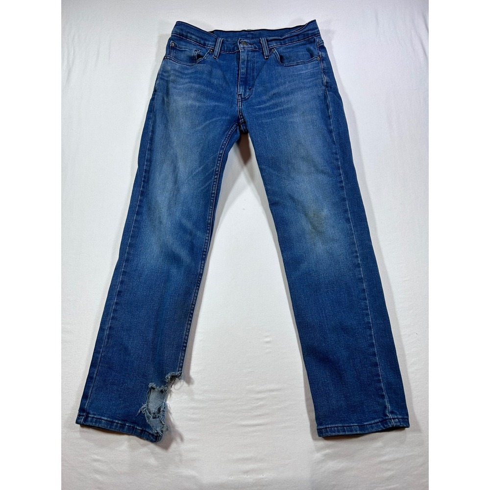 Levis 514 Straight Fit Jeans Mens 32x32 Medium Wash Blue Denim Distressed Hem
